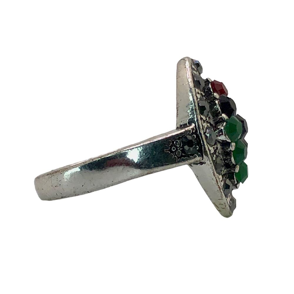 Silver and Multicolor Rhinestone Statement Ring - Size 8.5 - Picture 5 of 7